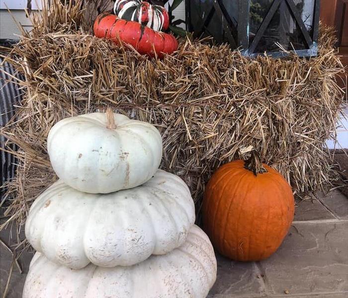 pumpkins and hay barrels